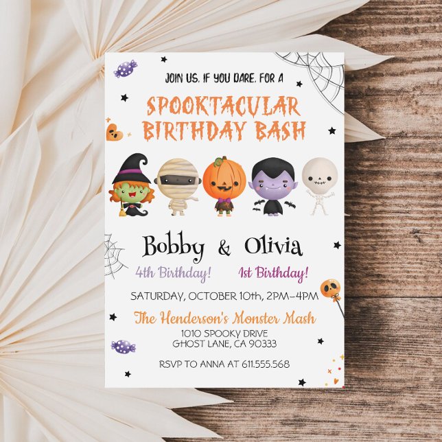 Sibling Halloween Birthday Spooktacular Bash Invitation (Creator Uploaded)