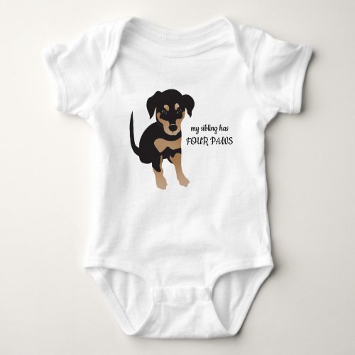 Sibling Has Four Paws Dog Illustration Baby Bodysuit