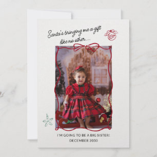 Sibling Holiday Pregnancy Announcement Photo Card
