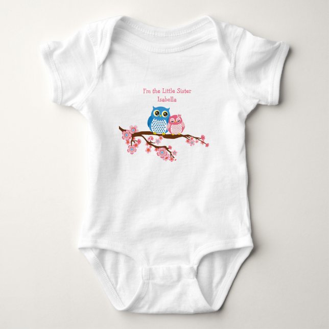 Sibling Owls Little Sister Matching Infant T-Shirt Baby Bodysuit (Front)
