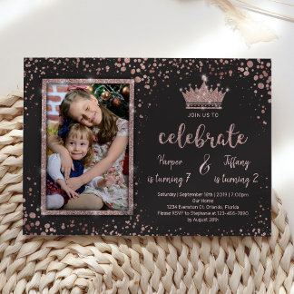 Sibling Sister PRINCESS Joint Glam Birthday Party Invitation