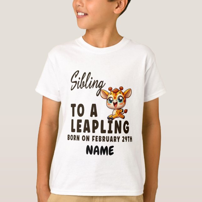 Sibling to Leap year birthday Leaping Baby Giraffe T-Shirt (Front)