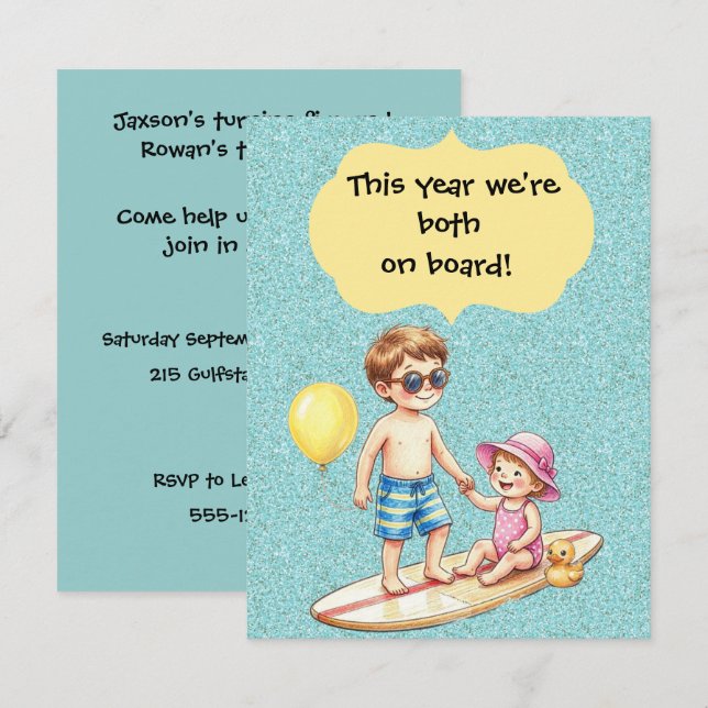 Siblings Birthday Party Digital Download Invitation (Front/Back)