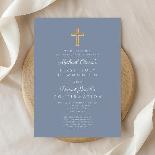 Siblings Boy First Communion Confirmation Joint Invitation