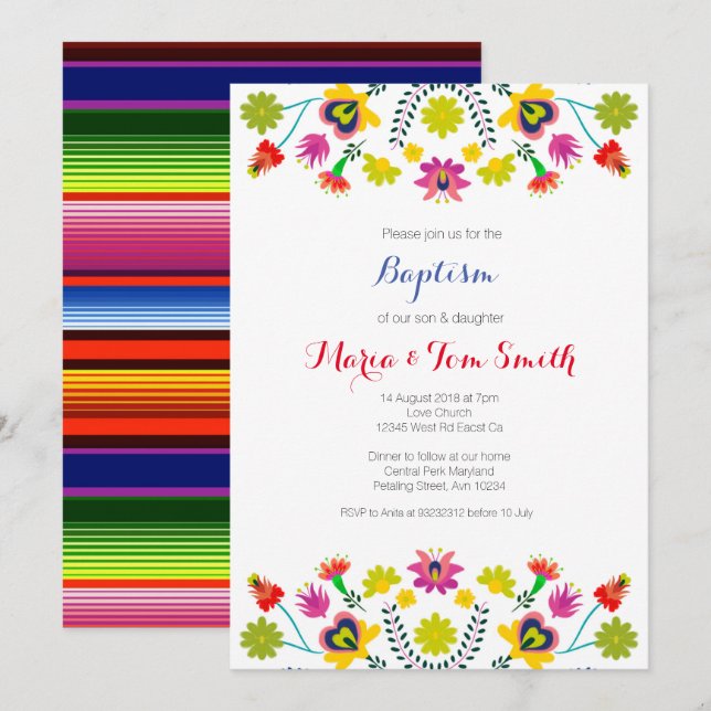 Siblings Christening Baptism Invitation Boy Girl (Front/Back)