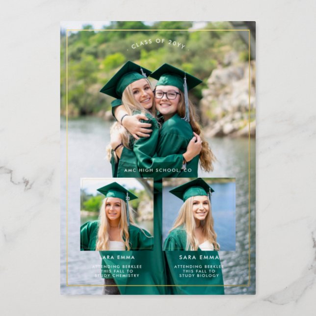 Siblings Double Graduation Foil Invitation (Front)
