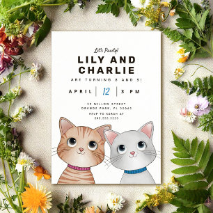 Siblings duo birthday party with two kittens invi invitation