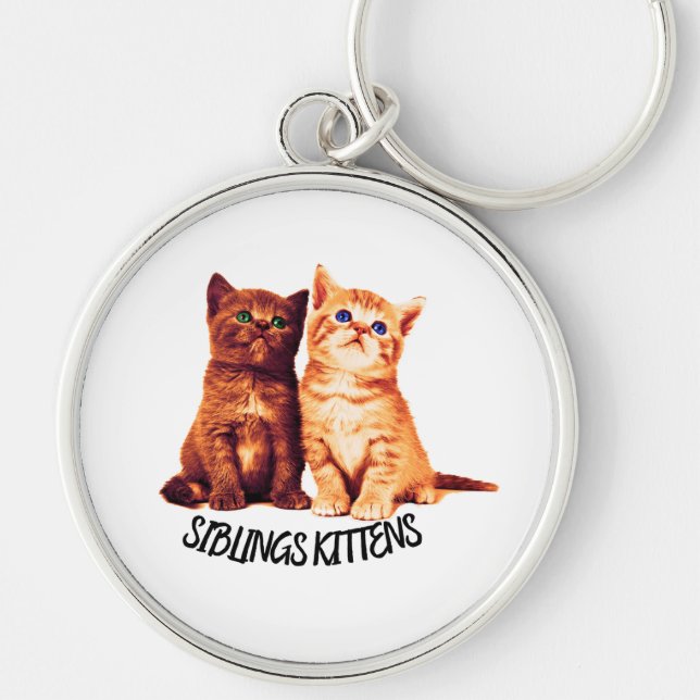 Siblings kittens, two cute cats keychain (Front)