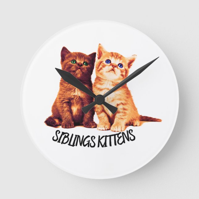 Siblings kittens, two cute cats round clock (Front)
