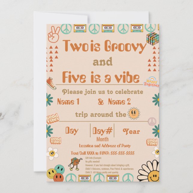 Siblings Retro Birthday Invitation (Front)