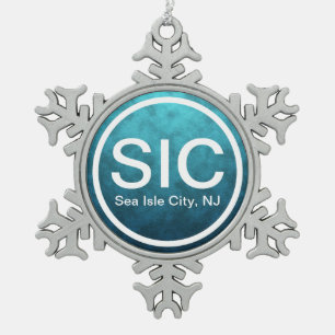 SIC NJ Sea Isle City New Jersey Beach Tag Snowflake Pewter Christmas Ornament