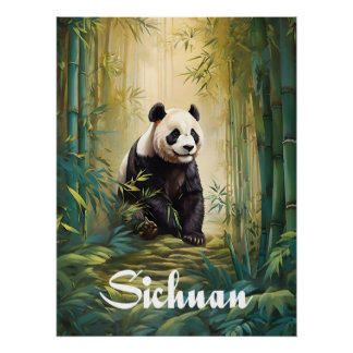 Sichuan China Panda Bamboo Forest Travel Poster