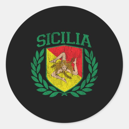 Sicilia Flag And Shield With Trinacria Sicily Flag Classic Round Sticker
