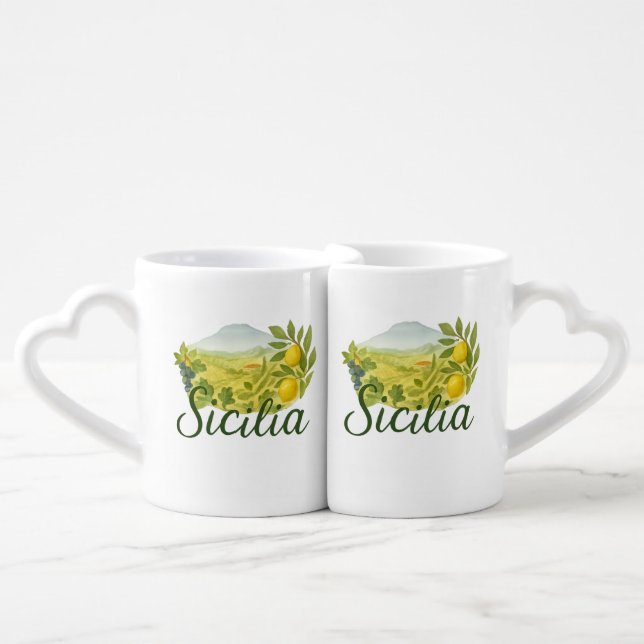 Sicilia Mt,Etna Design Coffee Mug Set (Front Nesting)