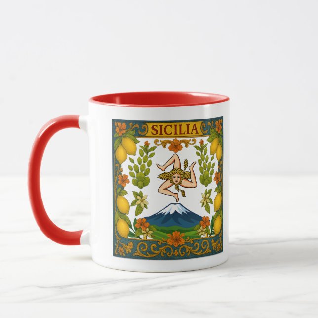 Sicilia Mt.Etna Trinacria Design Mug (Left)