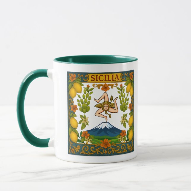 Sicilia Mt.Etna Trinacria Design Mug (Left)