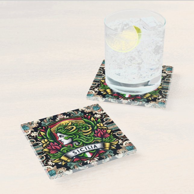 Sicilia Sicilian Design  Glass Coaster (Creator Uploaded)