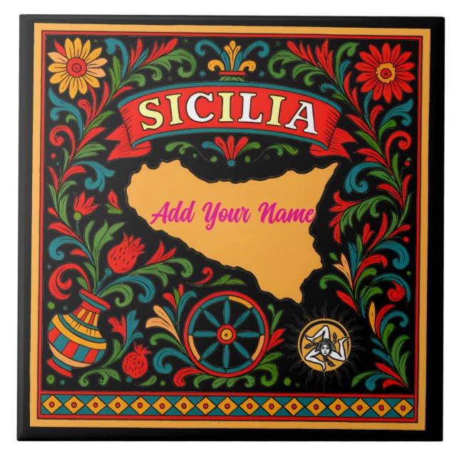 Sicilia Sicilian Design Tile (customize with name) (Front)