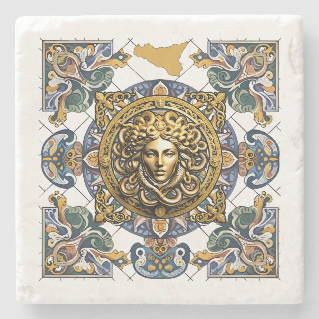 Sicilia Sicilian Pattern Stone Coaster (Front)