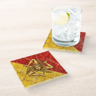 Sicilia Trinacria Sicilian Flag design Glass Coaster