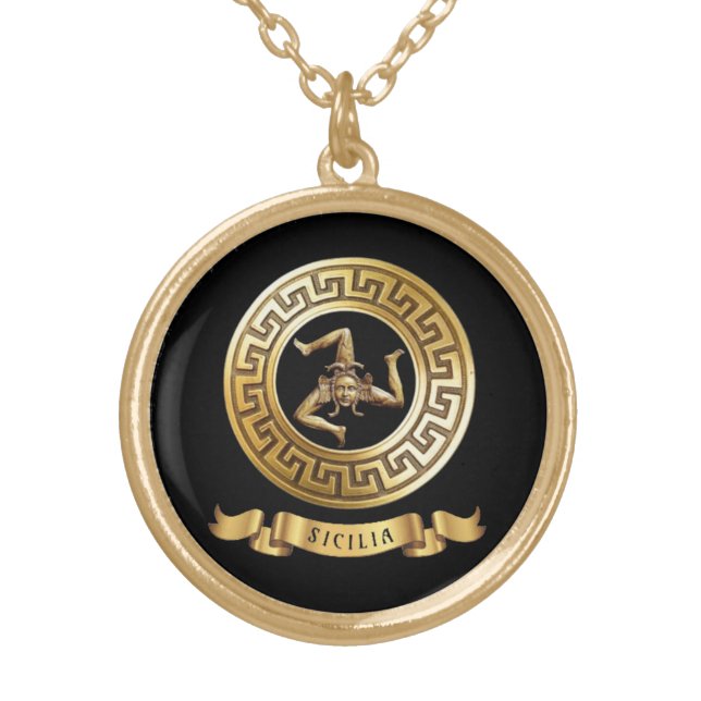 Sicilia (Trinacria Symbol)  Gold Plated Necklace (Front)