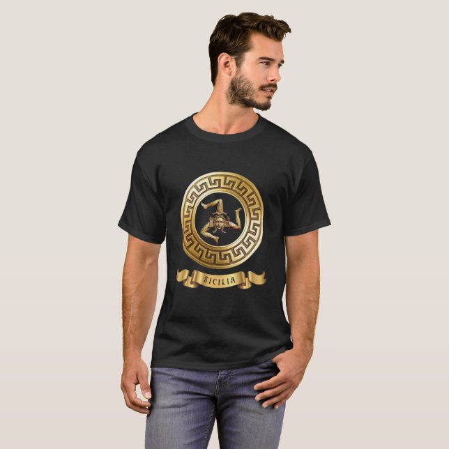 Sicilia (Trinacria Symbol) Golden T-Shirt (Front Full)