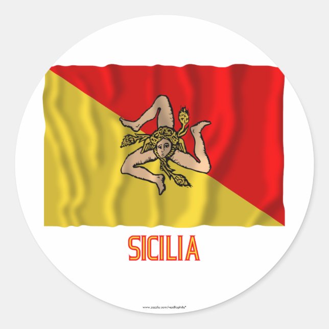 Sicilia waving flag with name classic round sticker (Front)