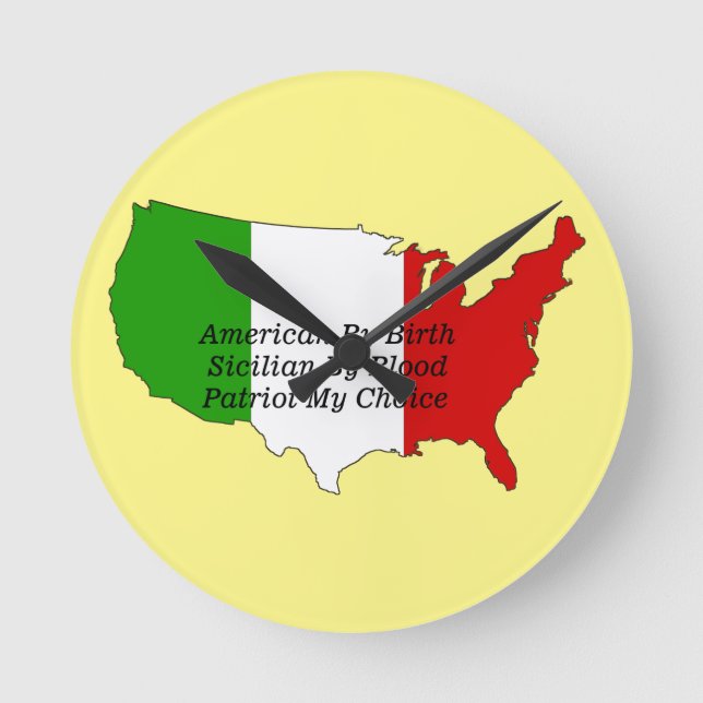 Sicilian American Italian Patriot USA Map  Round Clock (Front)