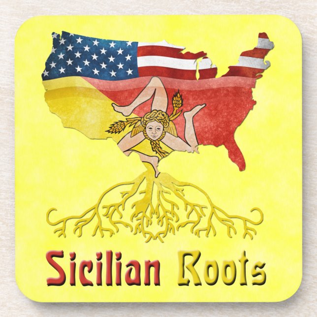 Sicilian American Roots Cork Coasters (Front)