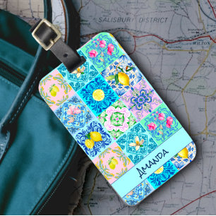 Sicilian Azulejo Amalfi Colorful Turquoise Summer Luggage Tag