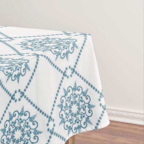 Sicilian Blue Ceramic tile pattern repeating text Tablecloth