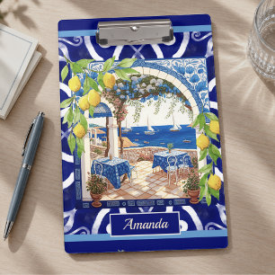 Sicilian Blue Majolica Citrus Lemon Tiles Clipboard