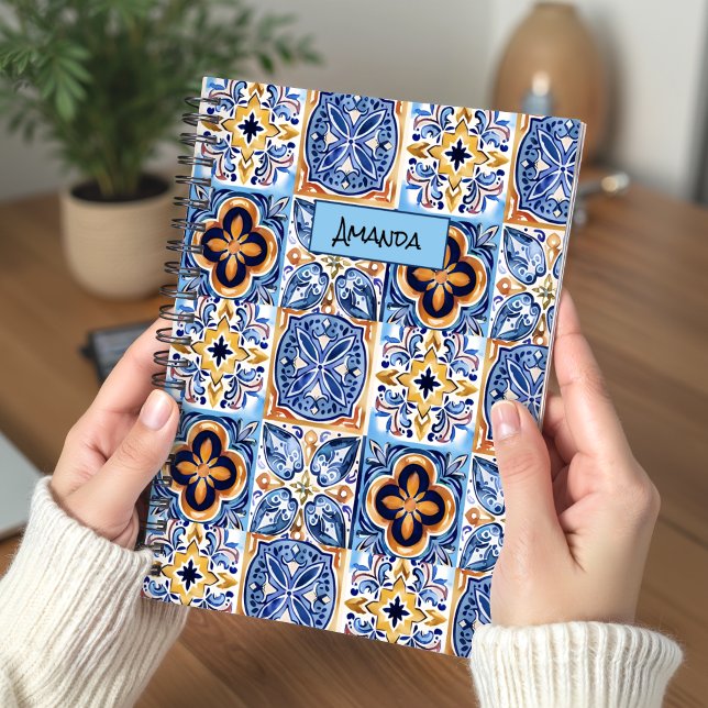 Sicilian Blue White Floral Ceramic Tile Pattern Notebook (Creator Uploaded)