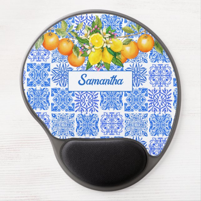 Sicilian blue yellow citrus Mediterranean azulejo  Gel Mouse Pad (Front)