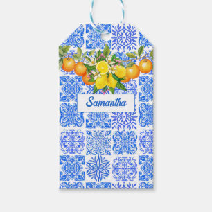 Sicilian blue yellow citrus Mediterranean azulejo  Gift Tags