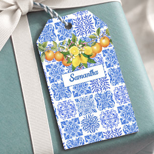 Sicilian blue yellow citrus Mediterranean azulejo  Gift Tags