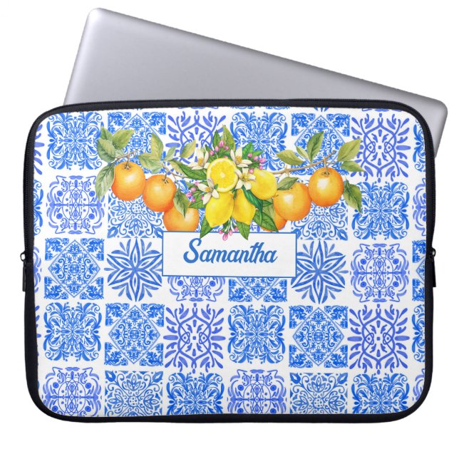 Sicilian blue yellow citrus Mediterranean azulejo  Laptop Sleeve (Front)