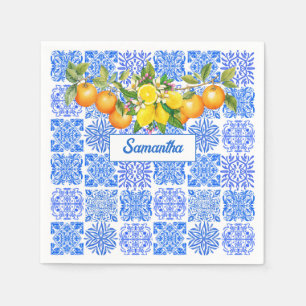 Sicilian blue yellow citrus Mediterranean azulejo  Napkins