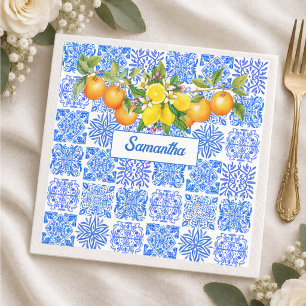 Sicilian blue yellow citrus Mediterranean azulejo Napkins