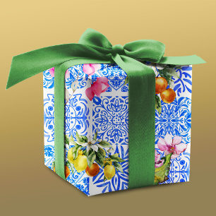 Sicilian blue yellow citrus Mediterranean azulejo Wrapping Paper