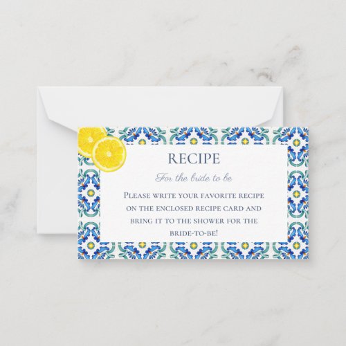 Sicilian Bridal Shower Recipe Card