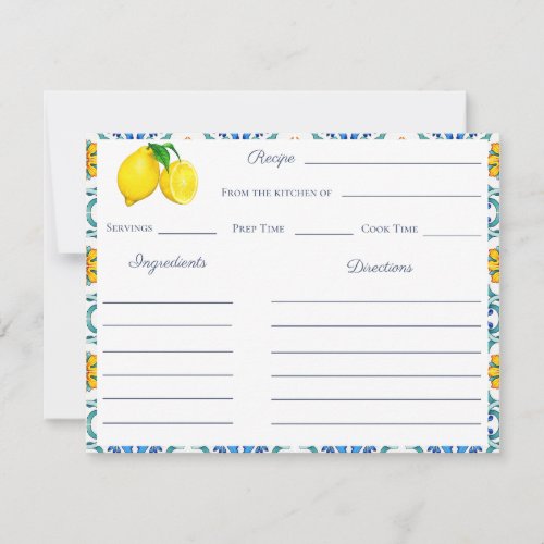 Sicilian Bridal Shower Recipe Instructions Note Card