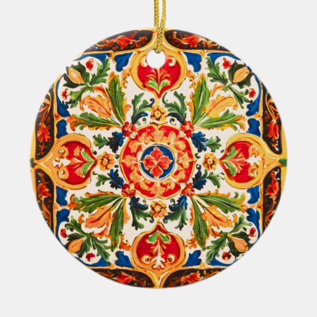 Sicilian Ceramic Pattern Ceramic Ornament (Front)