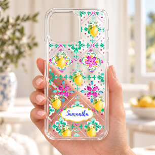 Sicilian elegant blue green Citrus Collage clear iPhone 16 Case