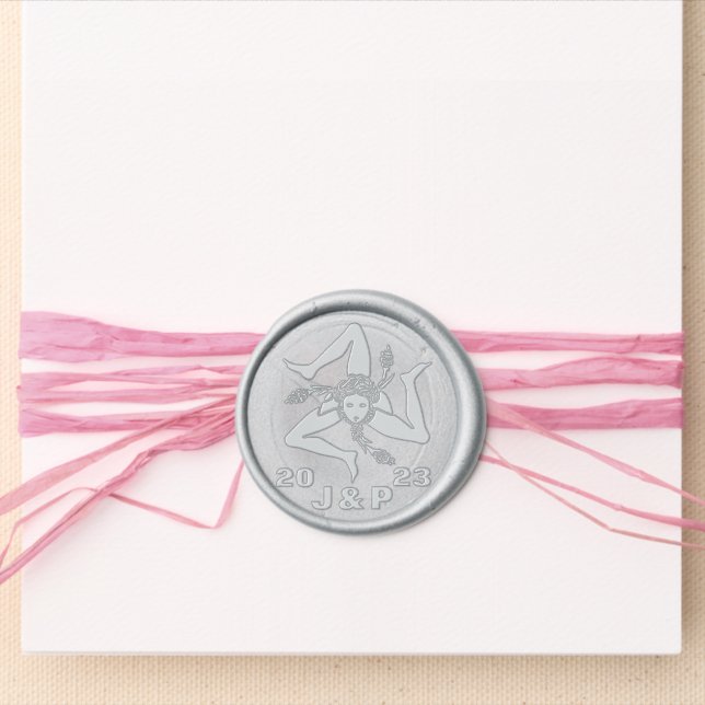 Sicilian Emblem Wedding Seals, Sicily Engagement Wax Seal Sticker (Front)