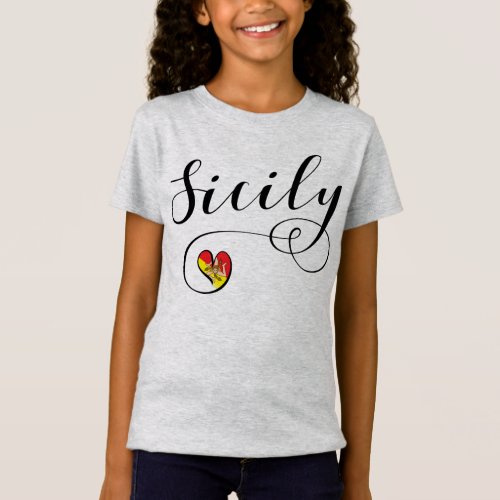 Sicilian Flag Heart I Love Sicily T_Shirt