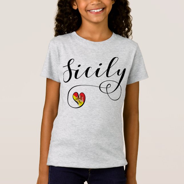 Sicilian Flag Heart, I Love Sicily T-Shirt (Front)
