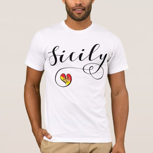 Sicilian Flag Heart I Love Sicily T_Shirt
