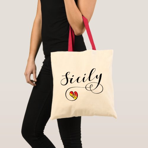Sicilian Flag Heart I Love Sicily Tote Bag