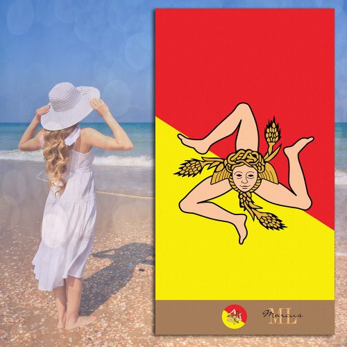 Sicilian flag  Sicily monogrammed   Beach Towel